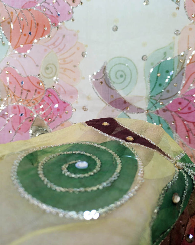 Embroidered + Printed Organza with Mirror Sitara Work Dupatta