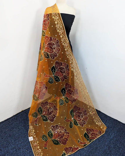 Embroidered + Printed Organza with Mirror Sitara Work Dupatta