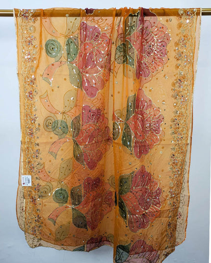 Embroidered + Printed Organza with Mirror Sitara Work Dupatta