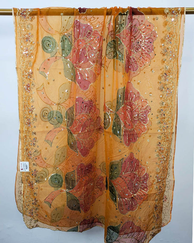 Embroidered + Printed Organza with Mirror Sitara Work Dupatta