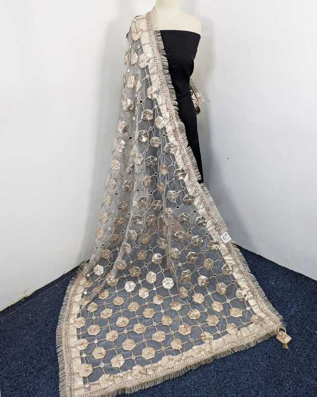Handmade Gotta + Mirror Work Organza Dupatta (Dyeable in All Colors)