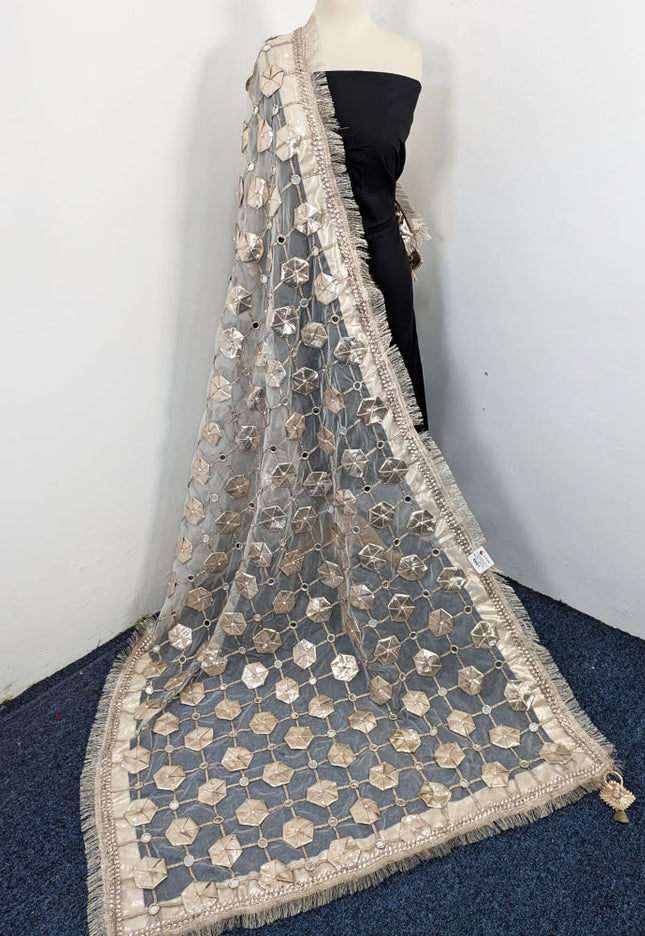 Handmade Gotta + Mirror Work Organza Dupatta (Dyeable in All Colors)