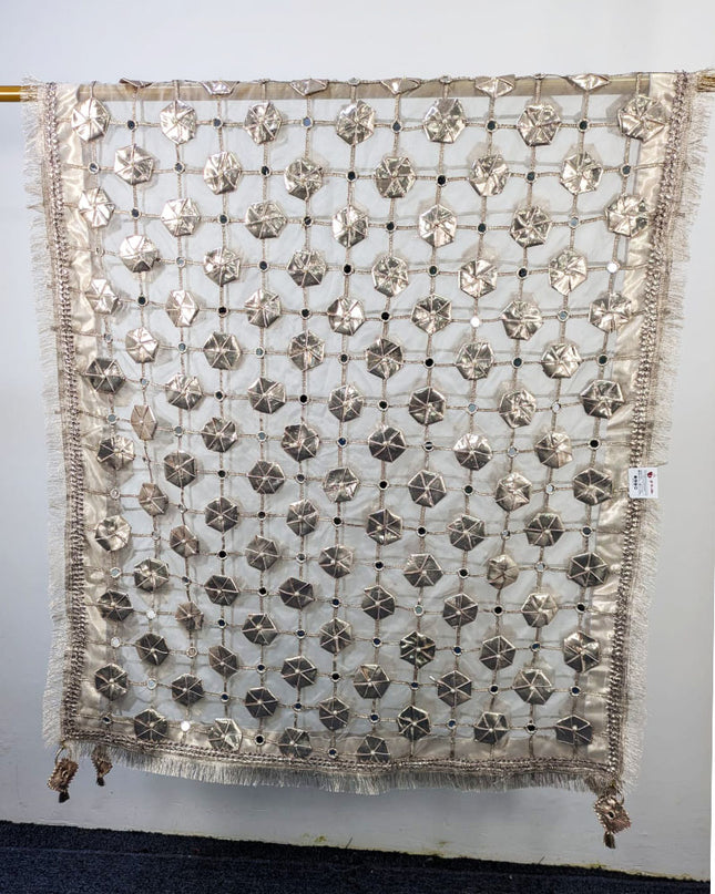 Handmade Gotta + Mirror Work Organza Dupatta (Dyeable in All Colors)