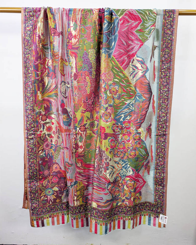 Pure Indian Kani Silk with Zari Work Shawl (Ready To Wear)
