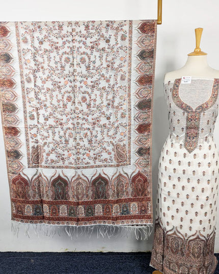 Fancy Zari Work Pure Indian Kani Silk 3PC Unstitched