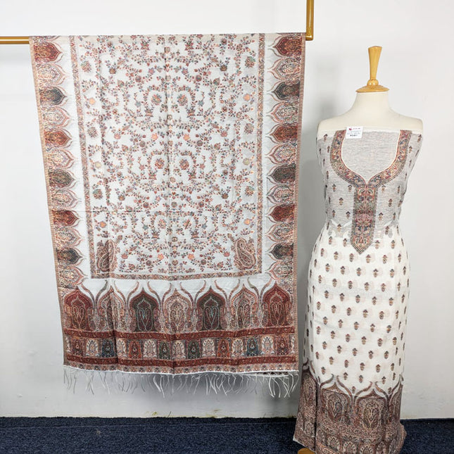 Fancy Zari Work Pure Indian Kani Silk 3PC Unstitched