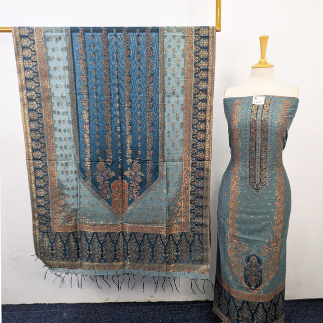 Fancy Zari Work Pure Indian Kani Silk 3PC Unstitched