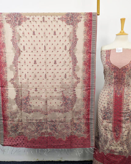 Fancy Zari Work Pure Indian Kani Silk 3PC Unstitched