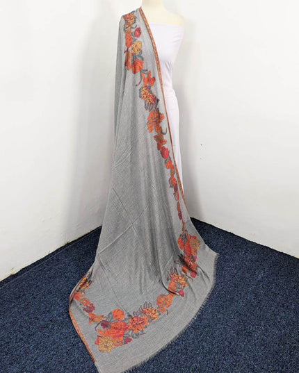 China Wool Shawl with 3D Floral Work (Ready To Wear)