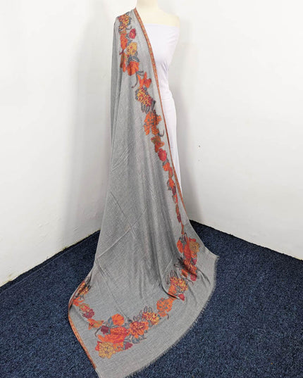 China Wool Shawl with 3D Floral Work (Ready To Wear)