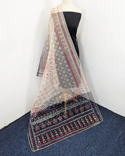 Block Print Chunnri Organza with Mirror Sitara Work Dupatta