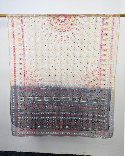 Block Print Chunnri Organza with Mirror Sitara Work Dupatta