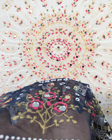 Block Print Chunnri Organza with Mirror Sitara Work Dupatta