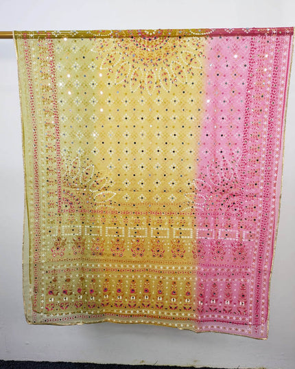 Fancy Block Print Chunnri Organza with Mirror Sitara Work Dupatta