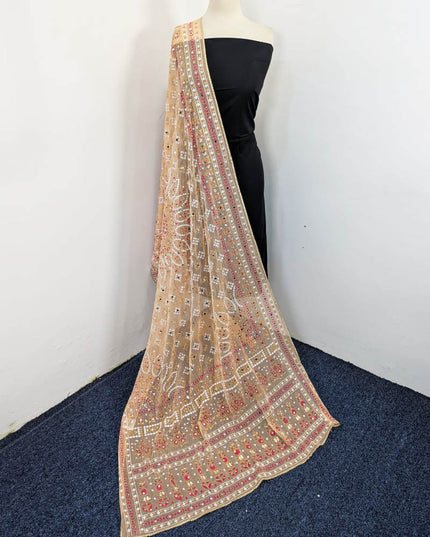 Block Print Chunnri Organza with Mirror Sitara Work Dupatta