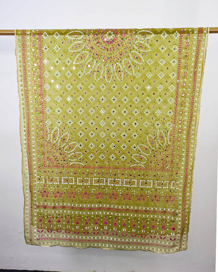 Block Print Chunnri Organza with Mirror Sitara Work Dupatta