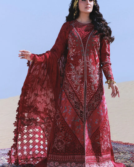 NUREH - Aman Embroidered Luxury Lawn 26 Unstitched 3Pc - NE-230- Kiraz