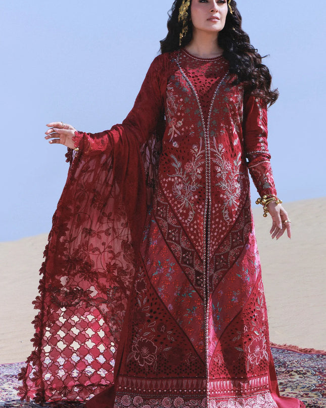 NUREH - Aman Embroidered Luxury Lawn 26 Unstitched 3Pc - NE-230- Kiraz