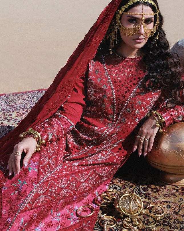 NUREH - Aman Embroidered Luxury Lawn 26 Unstitched 3Pc - NE-230- Kiraz