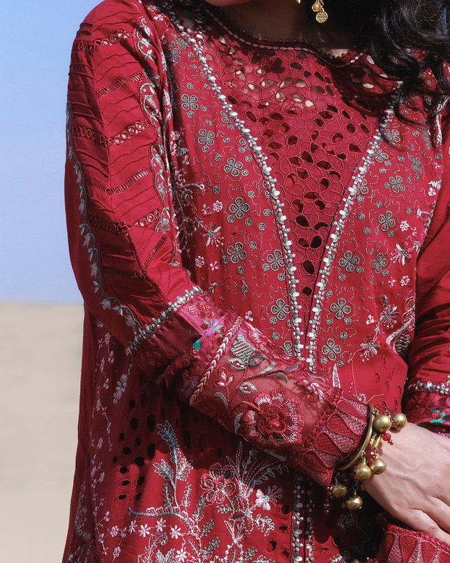 NUREH - Aman Embroidered Luxury Lawn 26 Unstitched 3Pc - NE-230- Kiraz