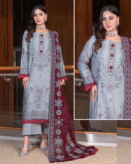 Embroidered Lawn with Laser Cut Work Crinkle Dupatta 3Pc - Wania