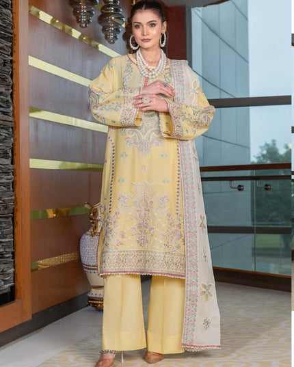 Embroidered Lawn with Laser Cut Work Crinkle Dupatta 3Pc - Wania