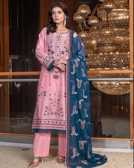 Embroidered Lawn with Laser Cut Work Crinkle Dupatta 3Pc - Wania