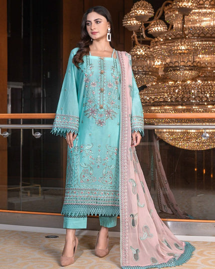 Embroidered Lawn with Laser Cut Work Crinkle Dupatta 3Pc - Wania