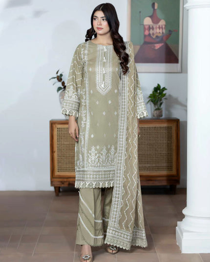 Embroidered Lawn with Bamber Crinkle Dupatta 3Pc - Wania