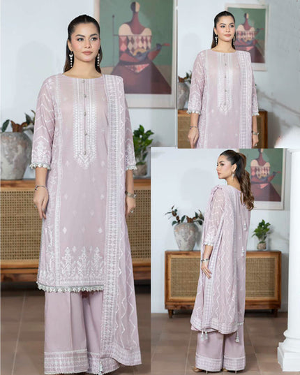 Embroidered Lawn with Bamber Crinkle Dupatta 3Pc - Wania