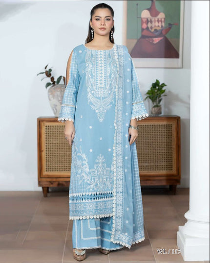 Embroidered Lawn with Bamber Crinkle Dupatta 3Pc - Wania