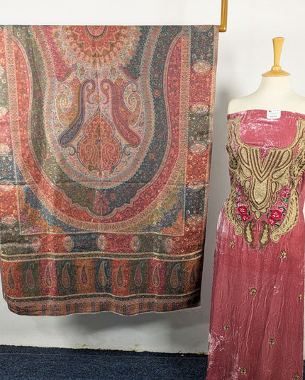 Kashimiri Embroidered French Velvet with Pure Indian Kani Shawl 3Pc/2Pc Unstitched