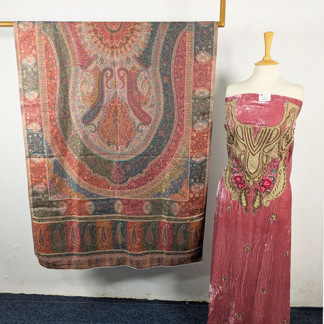 Tilla Embroidered French Velvet with Pure Indian Kani Shawl 3Pc/2Pc Unstitched