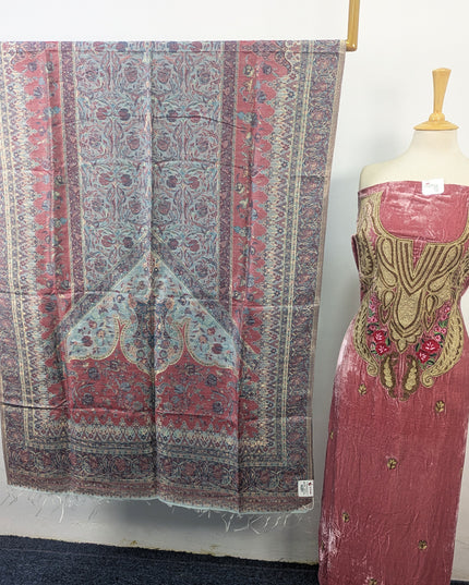 Tilla Embroidered French Velvet with Pure Indian Kani Shawl 3Pc/2Pc Unstitched