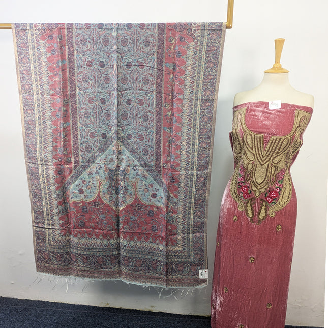 Tilla Embroidered French Velvet with Pure Indian Kani Shawl 3Pc/2Pc Unstitched