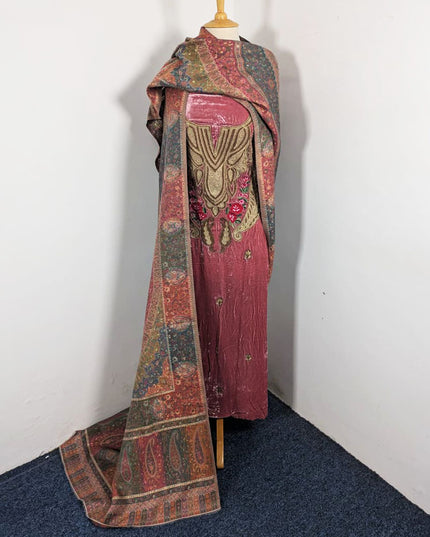 Kashimiri Embroidered French Velvet with Pure Indian Kani Shawl 3Pc/2Pc Unstitched