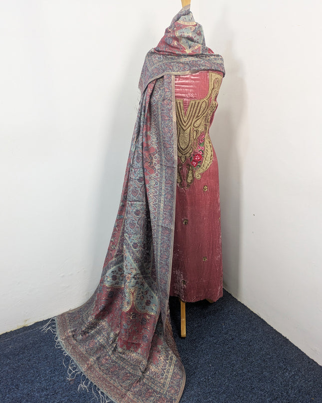 Tilla Embroidered French Velvet with Pure Indian Kani Shawl 3Pc/2Pc Unstitched