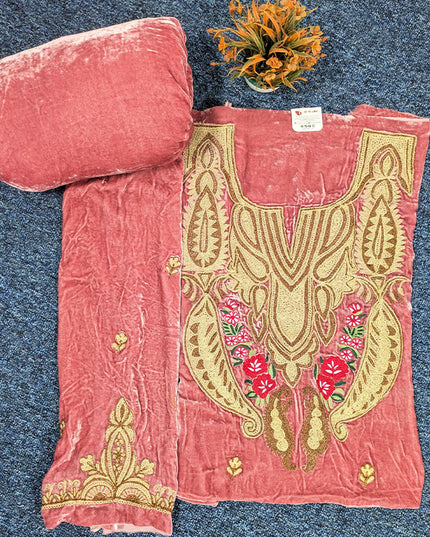Kashimiri Embroidered French Velvet with Pure Indian Kani Shawl 3Pc/2Pc Unstitched
