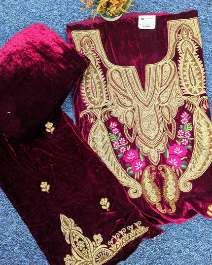 Kashimiri Embroidered French Velvet with Pure Indian Kani Shawl 3Pc/2Pc Unstitched