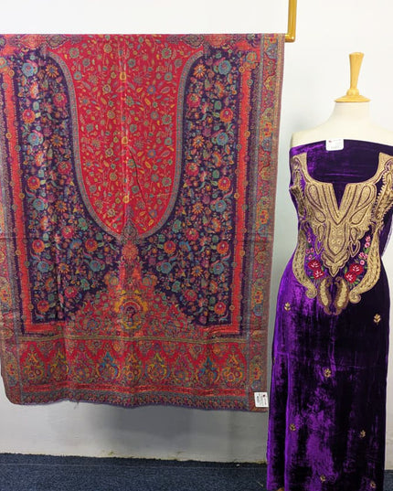 Kashimiri Embroidered French Velvet with Pure Indian Kani Shawl 3Pc/2Pc Unstitched