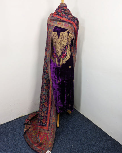 Kashimiri Embroidered French Velvet with Pure Indian Kani Shawl 3Pc/2Pc Unstitched