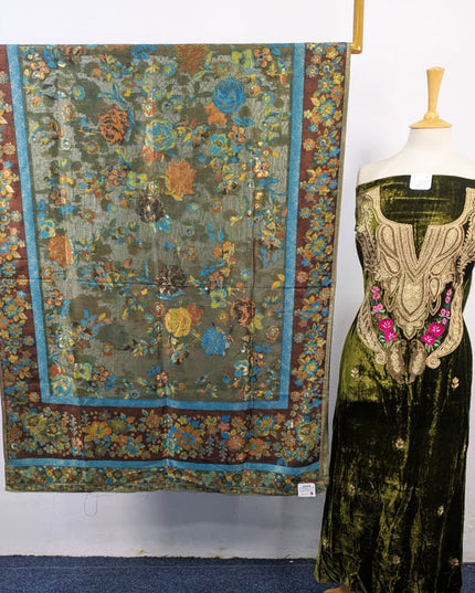 Kashimiri Embroidered French Velvet with Pure Indian Kani Shawl 3Pc/2Pc Unstitched