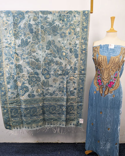 Tilla Embroidered French Velvet with Pure Indian Kani Shawl 3Pc/2Pc Unstitched