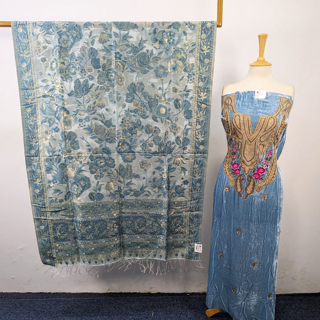 Tilla Embroidered French Velvet with Pure Indian Kani Shawl 3Pc/2Pc Unstitched