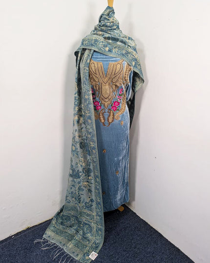 Tilla Embroidered French Velvet with Pure Indian Kani Shawl 3Pc/2Pc Unstitched