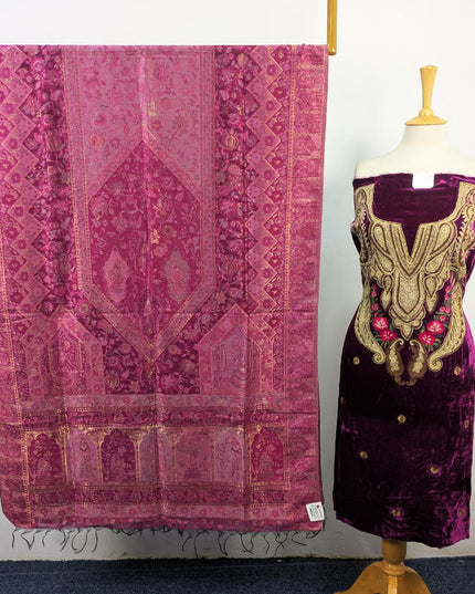 Tilla Embroidered French Velvet with Pure Indian Kani Shawl 3Pc/2Pc Unstitched