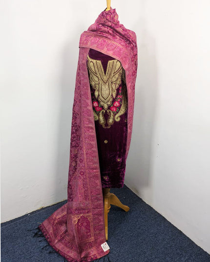Tilla Embroidered French Velvet with Pure Indian Kani Shawl 3Pc/2Pc Unstitched