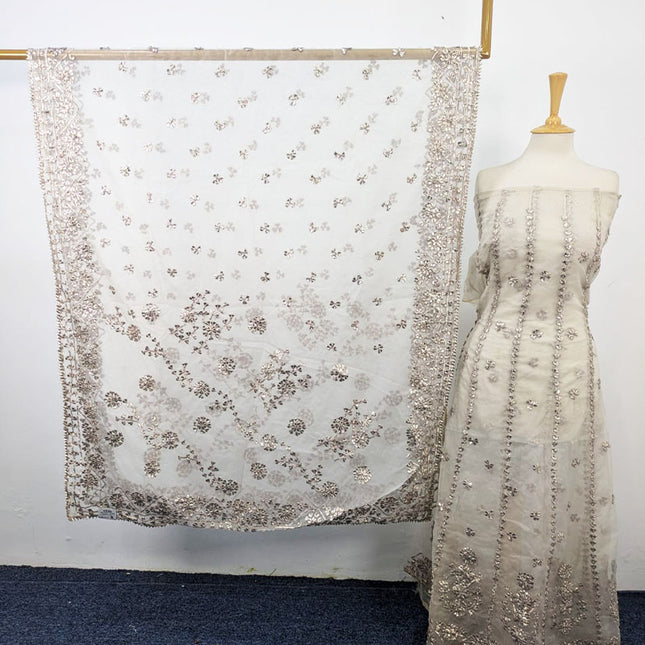 Handmade Full Jaal Gotta Work Dyeable Organza Frock 2Pc Unstitched