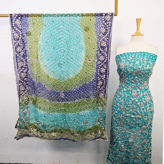 Fancy Bamber Chiffon with Chunnri + Gotta Work 2Pc Unstitched