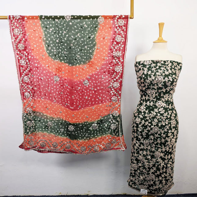 Fancy Bamber Chiffon with Chunnri + Gotta Work 2Pc Unstitched